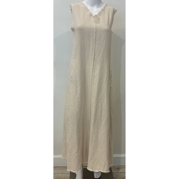 Intique Dresses & Skirts - Intique Lagenlook Linen Blend Maxi Dress Size S Oatmeal Sleeveless Minimalist